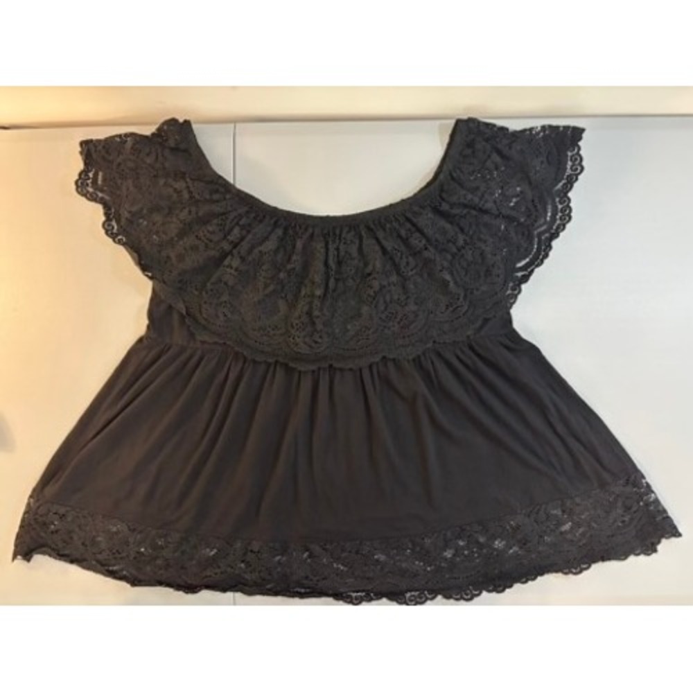 Torrid Super Soft Black Lace Off-Shoulder Ruffle Top - Plus Sz 2 Whimsigoth Boho - Picture 11 of 16